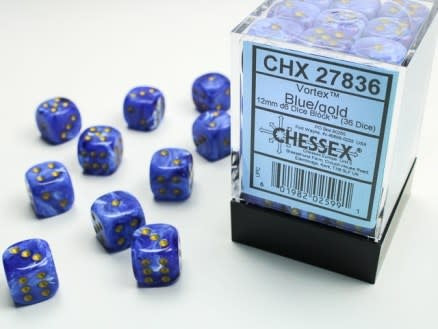 Enhance Your Game with Vortex Blue/Gold 12mm D6 Dice Block (36 Dice)