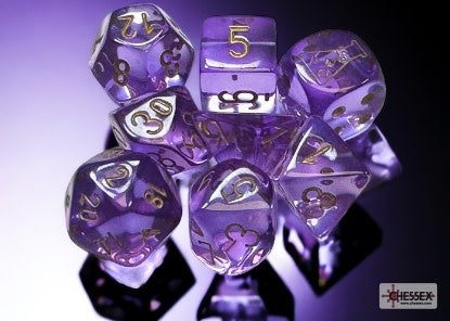 Translucent Lavender/Gold Polyhedral Dice Set with Bonus Die - Roll in Style and Fortune
