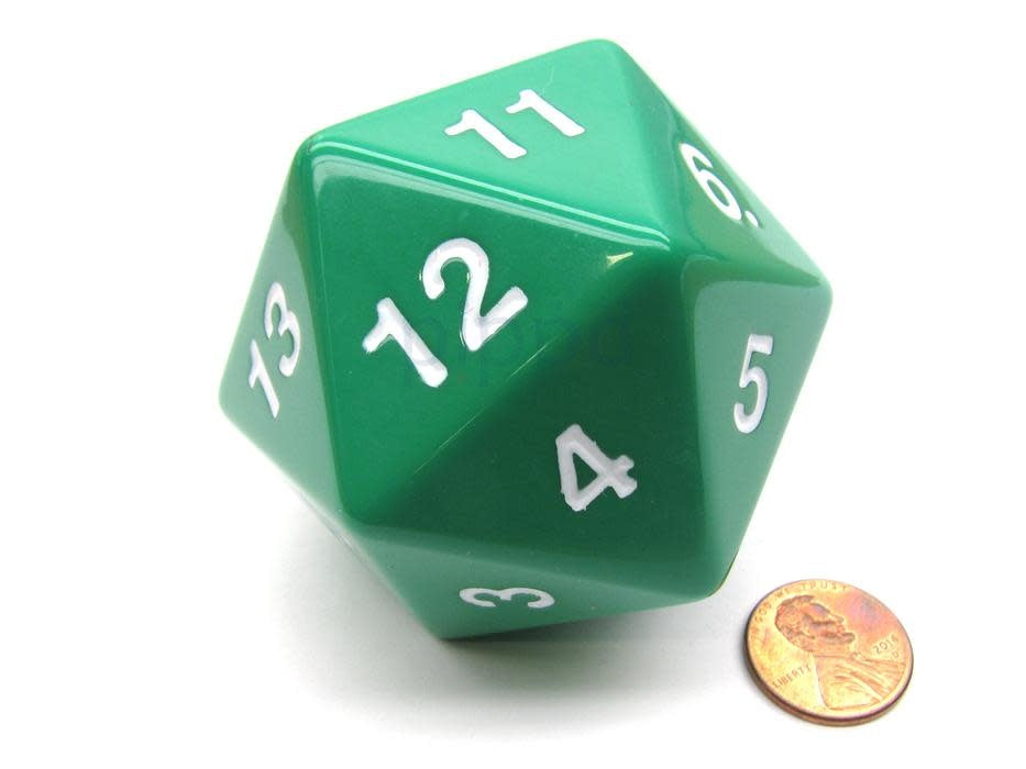 55mm Jumbo D20 Opaque Green/White Countdown Die - Premium Quality for Gaming Enthusiasts