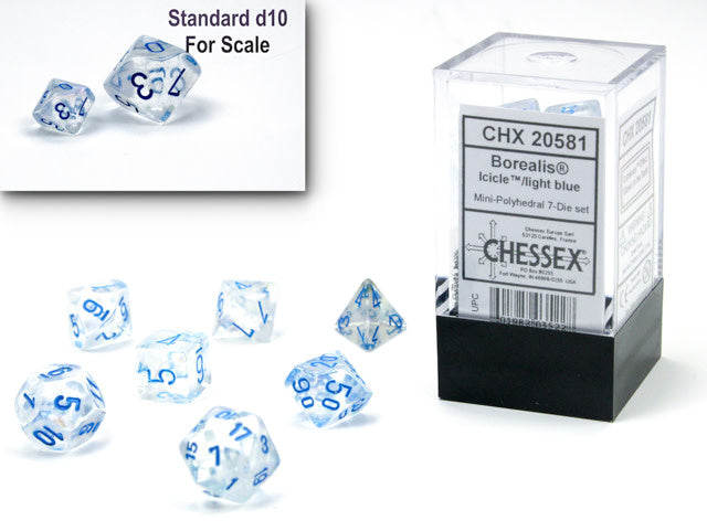 Enhance Your Game with Borealis Mini-hedral Icicle Light Blue Luminary 7-Die Set