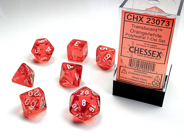 Vibrant Translucent Orange/White 7-Die Set: Unleash Your Gaming Style!