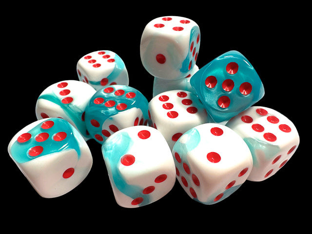 Limited Edition Gemini® 16mm Teal-White/red Dice Block™ - 12 Dice Offer Exceptional Style