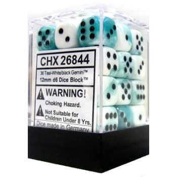 Gemini® 12mm d6 Teal-White/black Dice Block™ - Premium Set of 36 Dice for Tabletop Gamers