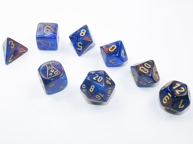Unleash Your Magic with Lustrous Azurite/Gold Polyhedral Dice Set