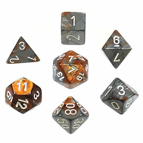 Discover the Alluring Gemini Copper-Steel/White Polyhedral 7-Die Set