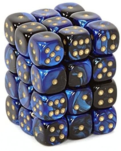 Enhance Your Game with Gemini® 12mm Black-Blue/gold Dice - Set of 36