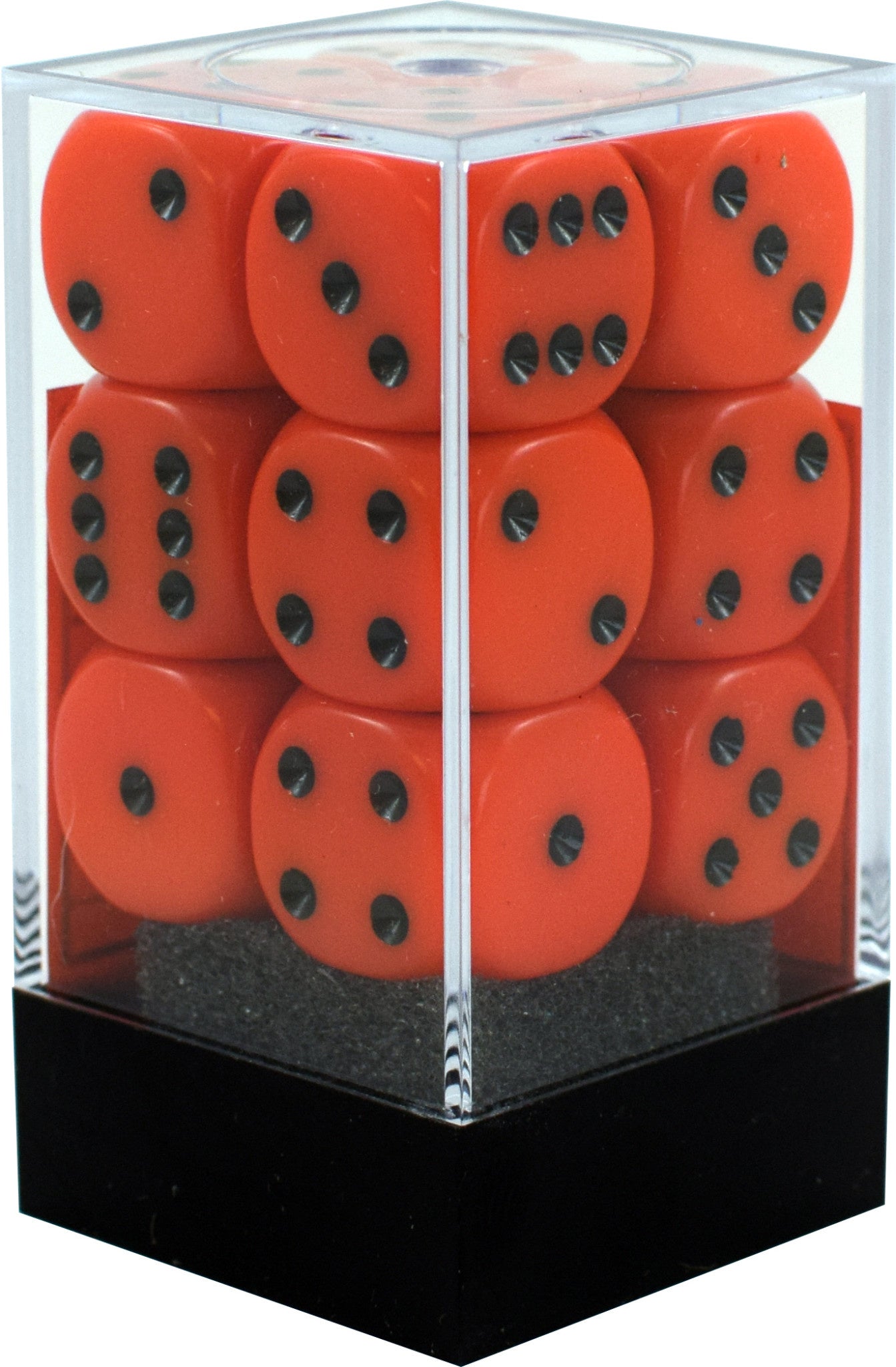 Vibrant Opaque Orange/Black 16mm d6 Dice Block (12 dice) - Roll in Style!