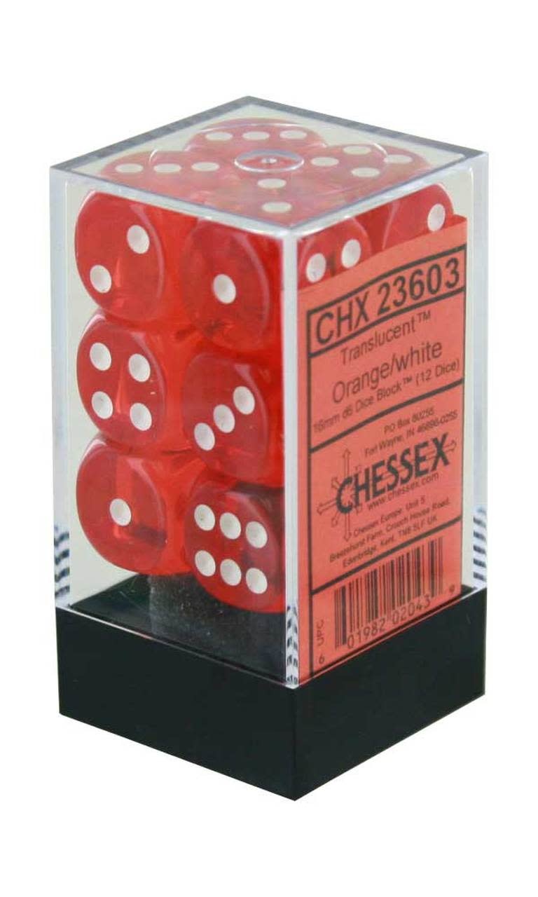 Roll in Style with Translucent Orange/White 16mm d6 Dice Block - Set of 12!