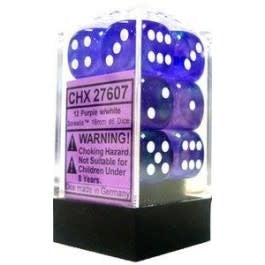 Illuminate Your Game with Breathtaking Borealis Purple/White D6 Dice - Set of 12