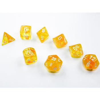 Borealis Canary/white Luminary Polyhedral 7-Dice Set - Roll into Brilliance with Bonus Die!