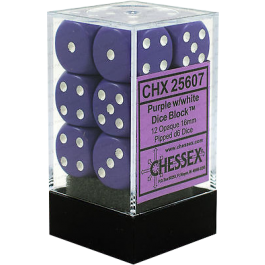16mm Opaque Purple/White D6 Dice Block (12 Dice) - Play in Style!