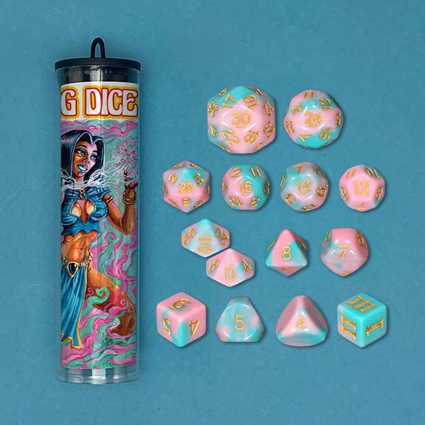 Old School 7 Piece DnD RPG Dice Set: Discover Magenta Dreams - Sharp Edged!