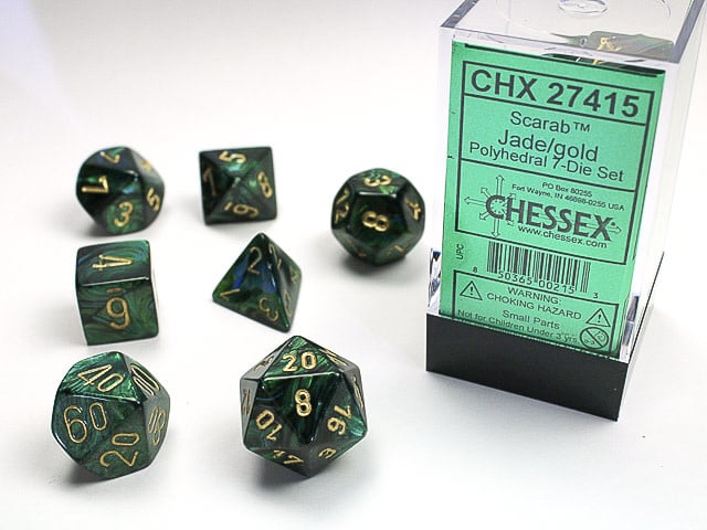 Evoke Fortune with Scarab Jade/Gold Polyhedral 7-Die Set