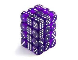 Vibrant Translucent Purple/White 12mm d6 Dice Block (36 Dice) - Roll in Style!