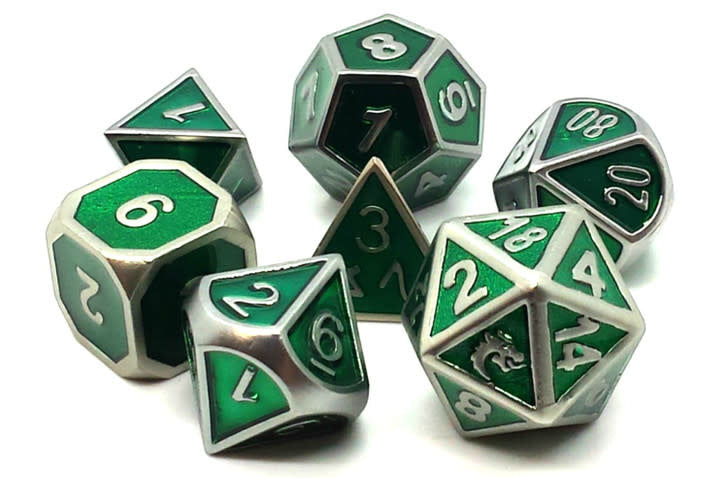 Exclusive Elven Forged DnD Metal Dice Set in Metallic Green - Enhance Your RPG Adventure!