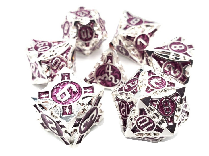 Gnome Forged Silver & Purple Dice Set - Unleash your RPG Adventure