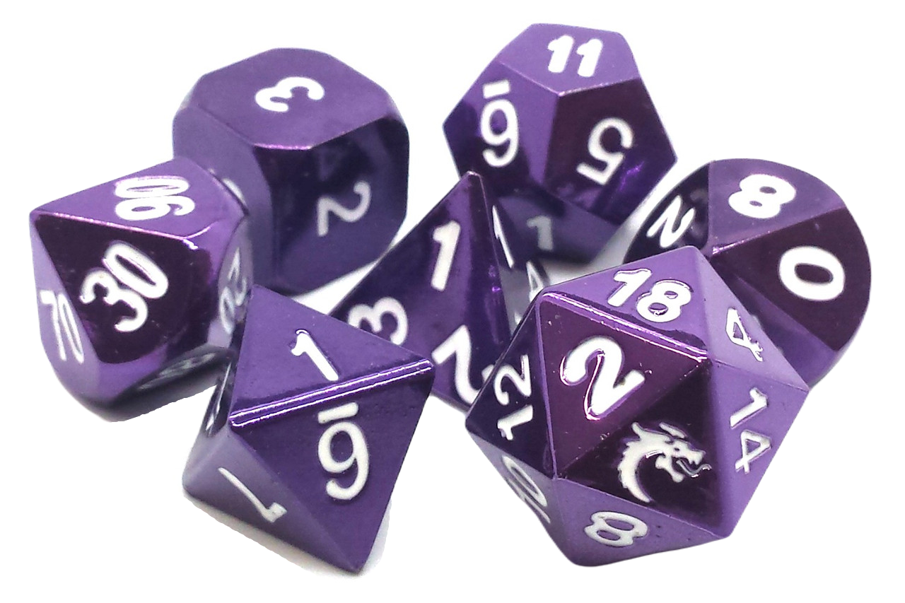 Unleash Adventure with Electric Purple Halfling Forged DnD Metal Dice Set