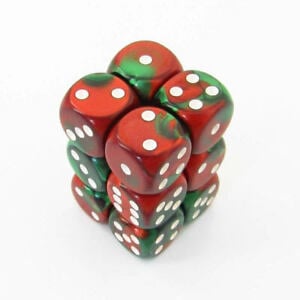 Gemini Green-red 16mm D6 Dice Set (12) - Premium Quality & Unique Design
