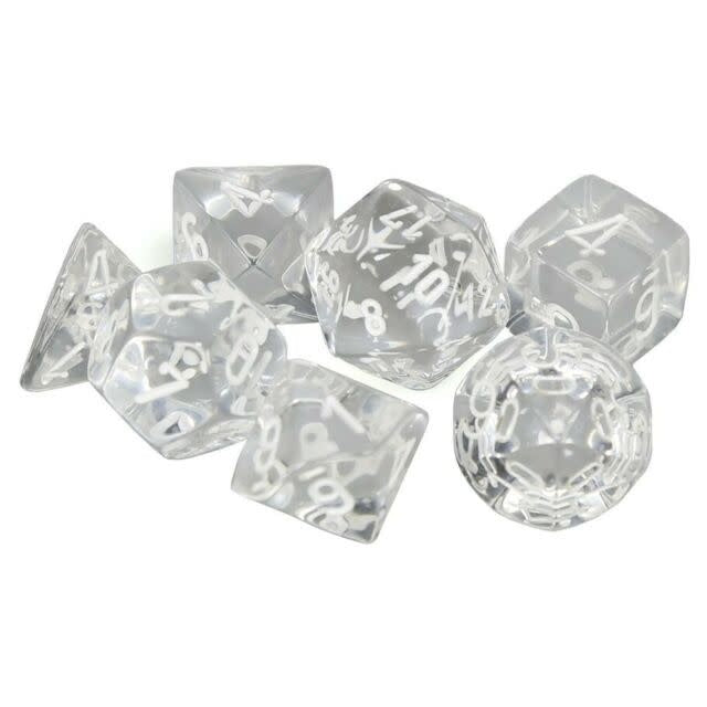 Crystal Clear Mystery: Explore Translucent Clear/White 7-Die Set