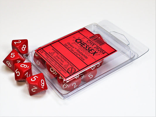 Vibrant Opaque Red/White Set - Ten d10s for Exciting Game Nights!