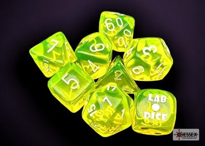 Enhance Your Gaming Experience with Translucent Neon Yellow/White Polyhedral 7-Dice Set + Bonus Die!