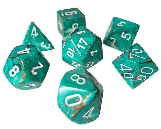 Unleash Your Luck: Marble Oxi-Copper/White Polyhedral 7-Dice Set