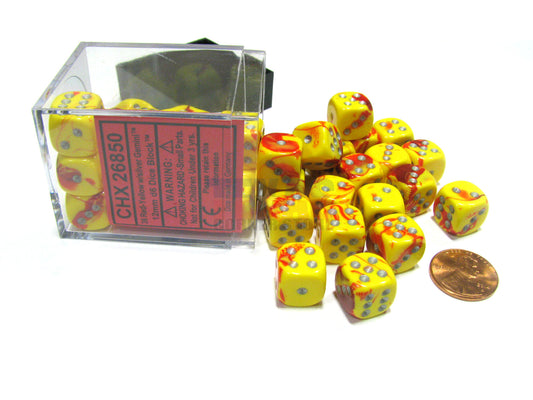 Gemini 12mm Red-Yellow/Silver Dice Block - 36 Dice: Unleash Stunning Luck!