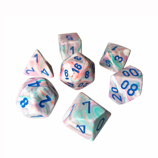 Festive Pop Art Blue Dice Set - Roll into a Colorful Gaming Adventure!