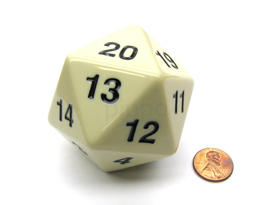 55mm Jumbo Opaque Ivory d20 Dice with Black Countdown - Roll into Adventure Today