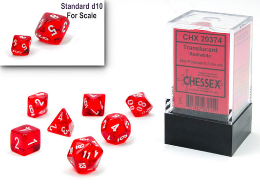 Roll in Style with Translucent Red/White Mini-Polyhedral 7-Die Set!