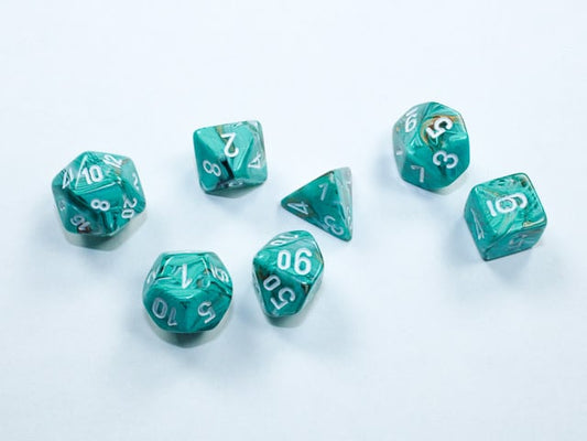 Marble Mini-Polyhedral Oxi-Copper™/White 7-Die Set: Unleash Your Unique Gaming Style!