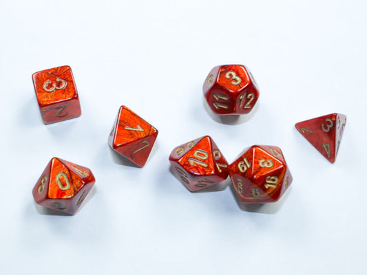 Unleash Your Luck with Scarab® Mini-hedral™ Scarlet™/Gold 7-Die Set - Limited Edition!