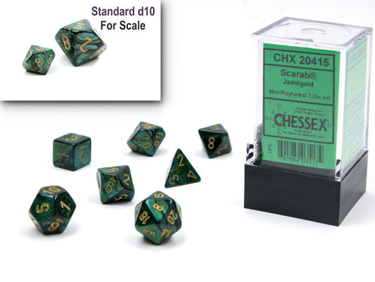 Exquisite Scarab® Mini-hedral™ Jade/gold 7-Die Set for Unbeatable Gaming