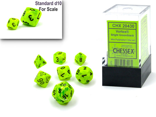 Vortex® Mini-hedral™ Bright Green/black 7-Die Set - Unleash Your Luck & Style