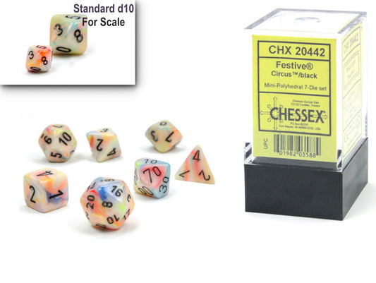 Festive Circus Black Mini-Polyhedral 7-Die Set: Unleash Your Gaming Adventure