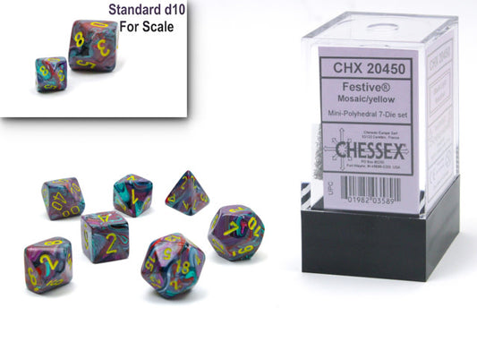 Spark Joy: Festive Mosaic Yellow Mini Poly 7 Die Set - Enhance Your Gaming Experience!