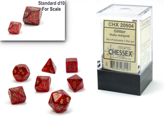 Sparkle with Elegance: Glitter Mini-hedral™ Ruby Red/gold 7-Die Set