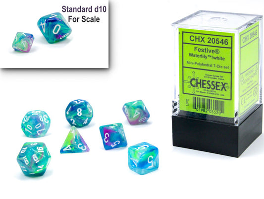 Festive Mini-hedral Waterlily 7-Die Set: Elevate Your Game with White Elegance