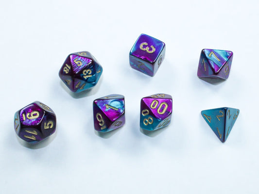 Gemini® Mini-hedral™ Purple-Teal/gold 7-Die Set: Discover the Mystical Dice Delight