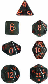 Discover the Enchanting 7CT Translucent Poly Dice Set in Smoke/Red