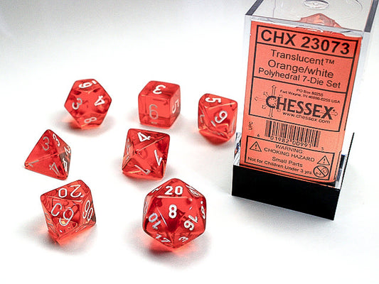 Vibrant Translucent Orange/White 7-Die Set: Unleash Your Gaming Style!