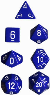 Dive into the Mystical Realm with Opaque Blue/White Polyhedral 7-Die Set