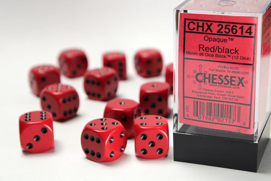 Roll in Style with Opaque Red/Black 16mm d6 Dice Block (12 Dice)