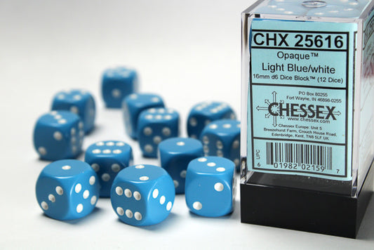Discover the Vibrant Charm of Opaque Light Blue/White Dice Set - 12 Dice