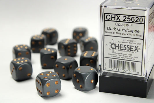Unleash Your Luck with Opaque 16mm Dark Grey/Copper Dice Block - Set of 12