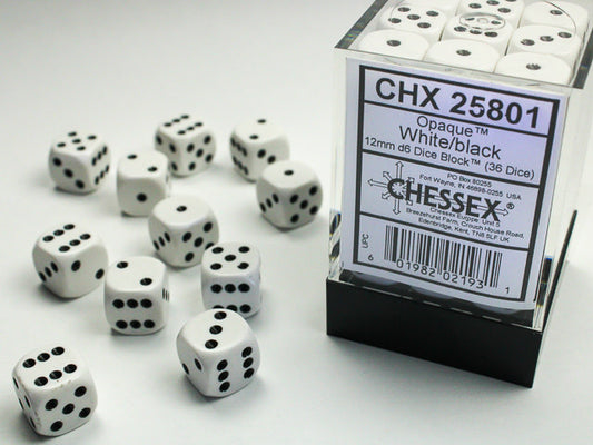 Enhance Your Game Nights with Opaque White/Black 12mm d6 Dice Block (36 Dice)