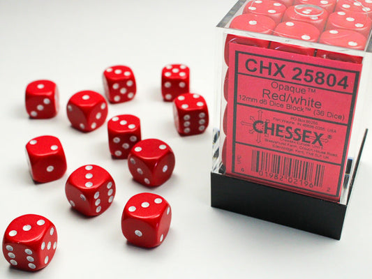 Premium Opaque Red/White 12mm d6 Dice Block - Set of 36 | Quality & Style