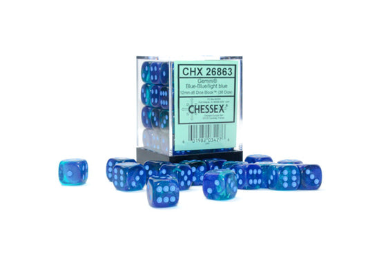 Gemini Blue-Blue Luminary 12mm d6 Dice Block Set - Roll in Style!