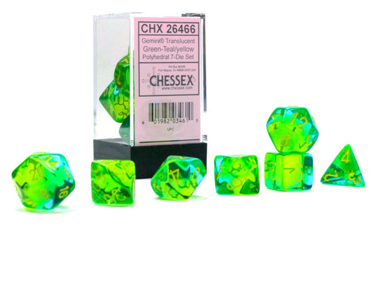 Dazzle Your Game: Gemini Translucent Green-Teal/yellow 7-Dice Set