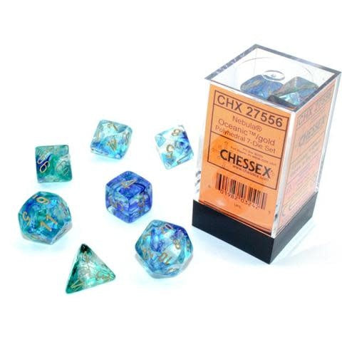 Nebula Oceanic/Gold Luminary Polyhedral 7-Dice Set: Unleash Cosmic Fortune